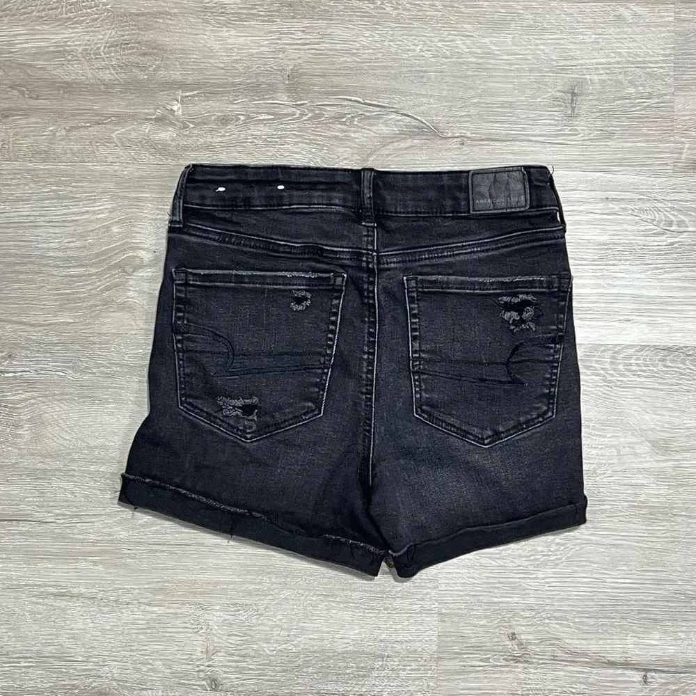 America Eagle Super Hi-Rise Distressed Shortie Size 2 Women’s Faded Black - Picture 7 of 13